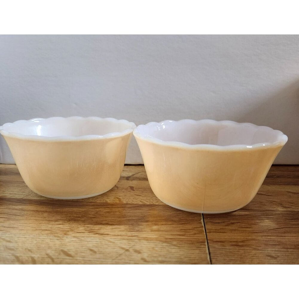 2- Fire King Copper Tint Luster Custard Cups Vintage Souffle Bowls